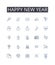 Happy new year line icons collection. Resolution, Cooperation, Understanding, Communication, Compromise, Negotiation