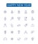 Happy new year line icons signs set. Design collection of Glad, Joyous, Cheerful, Merry, Festive, Blessing, Jubilant