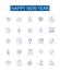 Happy new year line icons signs set. Design collection of Glad, Joyous, Cheerful, Merry, Festive, Blessing, Jubilant