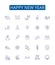 Happy new year line icons signs set. Design collection of Glad, Joyous, Cheerful, Merry, Festive, Blessing, Jubilant