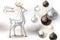 Happy New Year and Merry Christmas. Light background with realistic Xmas balls and silver deer. Season winter.