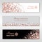 Happy New Year and Merry Christmas Rose Gold Glowing banners set. Vector illustration. All isolated and layered
