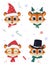 Happy New Year and Merry Christmas. A set of four tiger heads in carnival hats and scarves of Santa Claus, against a
