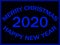 Happy New Year and Merry Christmas Text, black background with blue text overlay