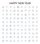 Happy new year outline icons collection. Glad, Joyful, Cheerful, Festive, Bright, Congratulatory, Prosperous vector