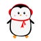 Happy New Year. Penguin icon. Red headphones hat. Merry Christmas. Cute cartoon kawaii baby character. Arctic animal. Flat design