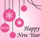 Happy New Year pink balls hanging card vector