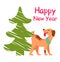 Happy New Year Poster with Christmas Tree and Dog