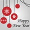 Happy New Year red balls hanging card vector