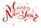 Happy New Year red text inscription for greeting card