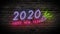 Happy new year shiny neon fluorescence lamps sign glow on black brick wall. colorful sign board with colorful text Happy new year