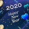 Happy New Year silver 2020 on dark background. Celebration decor poster template isolated realistic design elements