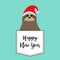 Happy New Year. Sloth sitting in the pocket, Red Santa Claus hat. Cute cartoon funny kawaii character. Merry Christmas. T-shirt,