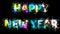 Happy New Year text mark and rainbow light and water wet motion