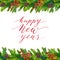 Happy New Year text on watercolor christmas border