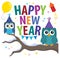 Happy New Year theme with owls