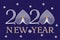 Happy new year two thousand twentieth with hearts on a dark background with white snowflakes and text, vector, postcard