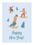 Happy New Year. Vector illustration. A set of characters engaged in winter sports and recreation.