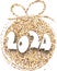 Happy new year white paper 2024 lettering on golden Christmas ball made of sand or small shiny particles