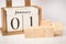 Happy New Year: Wooden block calendar showing 1st January