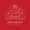 Happy new year , year of the dog with abstract gold line dog zodiac sign and china text mean dog and flower money coin on red