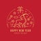 Happy new year , year of the goat with abstract gold line goat zodiac sign and china text mean goat and flower money coin on red