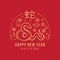 Happy new year , year of the snake with abstract gold line snake zodiac sign and china text mean snake and flower money coin on