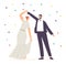 Happy Newlywed Couple Perform Wedding Dancing during Celebration Concept. Just Married Bride and Groom Characters Dance