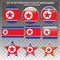 Happy North Korea day buttons. Bright set buttons with flag of North Korea.