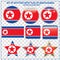 Happy North Korea day buttons. Bright set buttons with flag of North Korea.