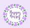 Happy Nowruz day greeting card with lilac, hyacinth flower frame, template for your design. New Year in Iran. Vector