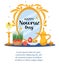 Happy Nowruz day greeting card, template for your design. New Year in Iran. Vector illustration, clip art.