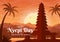 Happy Nyepi Day or Bali`s Silence to Hindu Ceremonies in the Background of the Temple or Pura Illustration Suitable for Poster