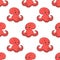 Happy octopus. Colored seamless pattern with cute cartoon character. Simple flat vector illustration isolated on white background