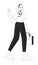 Happy office worker female leaving work black and white 2D line cartoon character