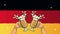 Happy oktoberfest celebration animation with hands toasting with beers and germany flag