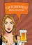 Happy oktoberfest celebration card with beautiful woman drinking beer