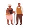 Happy old couple of black-skinned man and woman. Senior African-American people standing together and smiling. Colored