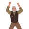 Happy old man jumping and dancing. Elders having fun to music, aged person at party flat vector