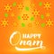 Happy Onam calligraphy background with hand lettering. South Indian Kerala traditional festival. Vector template for banner,