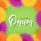 Happy Onam greeting lettering. Ink typography phrase for Indian festival. Black text isolated on festive green