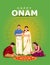 Happy onam greetings vector illustration. illustration of kids making pookalam for a family