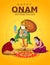 Happy onam greetings vector illustration. illustration of woman making pookalam for children`shappy onam greetings vector