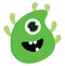 Happy one-eyed green monster with four arms and green horns vector illustration