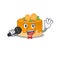 Happy orange cake singing on a microphone