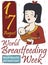 Happy Oriental Mom with Baby Celebrating World Breastfeeding Week, Vector Illustration