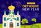 Happy Orthodox New Year Vector Illustration on 14 January with Church and Fireworks for Poster or Banner in Flat Cartoon