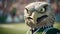 Happy Osprey Mascot Supporting Soccer Team In Cinematic Stadium