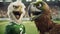 Happy Osprey Mascot Supporting Soccer Team In Cinematic Stadium