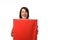 Happy overjoyed woman holding a large red gift